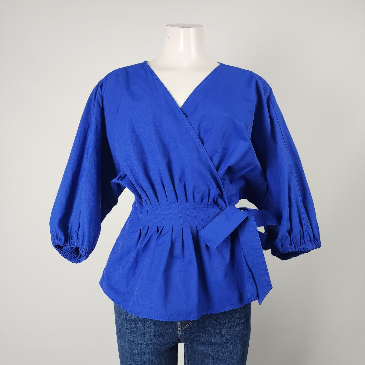 Banana Republic Cobalt Blue Belted Wrap Blouse Top Size M