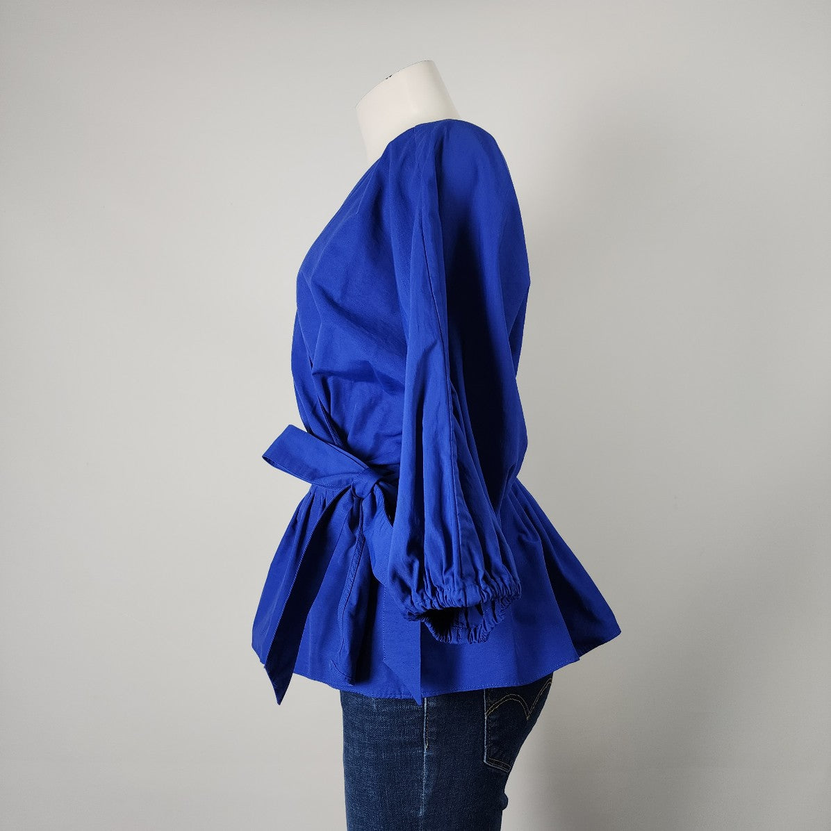 Banana Republic Cobalt Blue Belted Wrap Blouse Top Size M