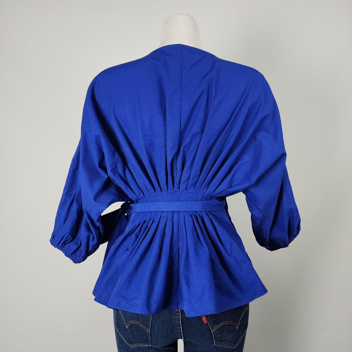 Banana Republic Cobalt Blue Belted Wrap Blouse Top Size M