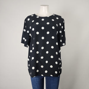 Vintage Black Polka Top Short Sleeve Top Size L