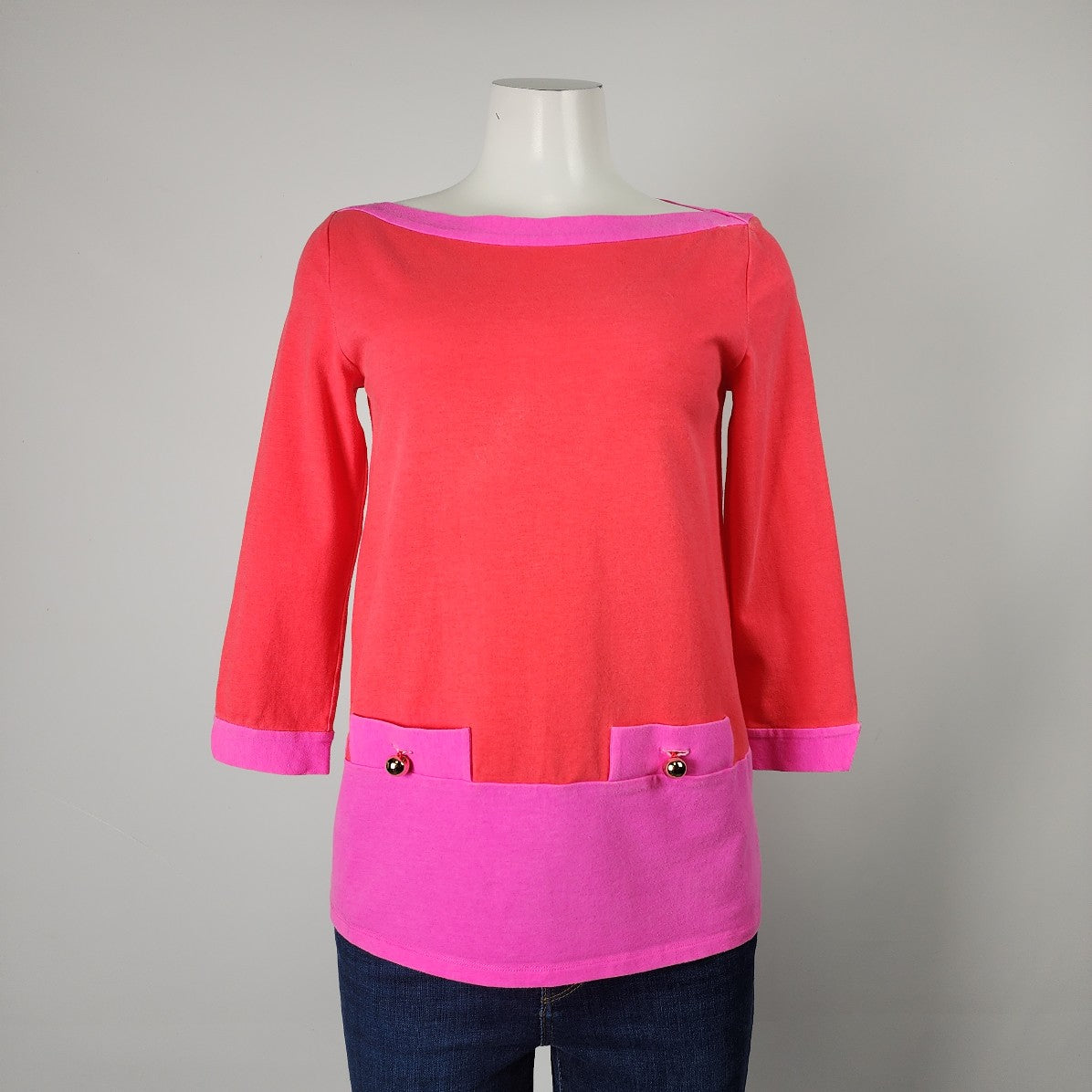 Kate Spade Pink & Red Cotton 3/4 Sleeve Top Size M