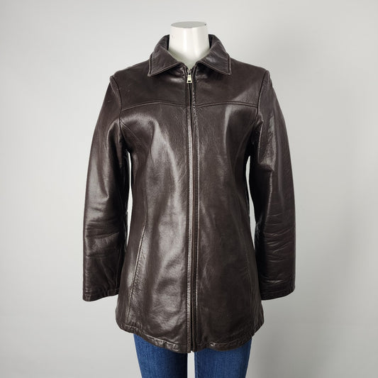 Vintage 90S Black Leather Zip Up Jacket Size M/L