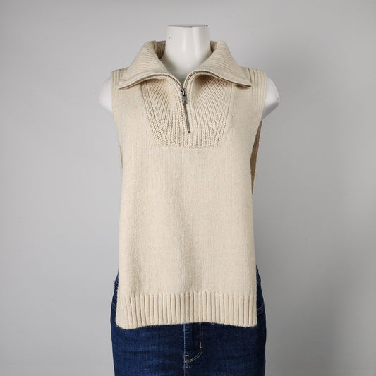 H&M Cream Knit Zip Up Collar Poncho Sweater One Size