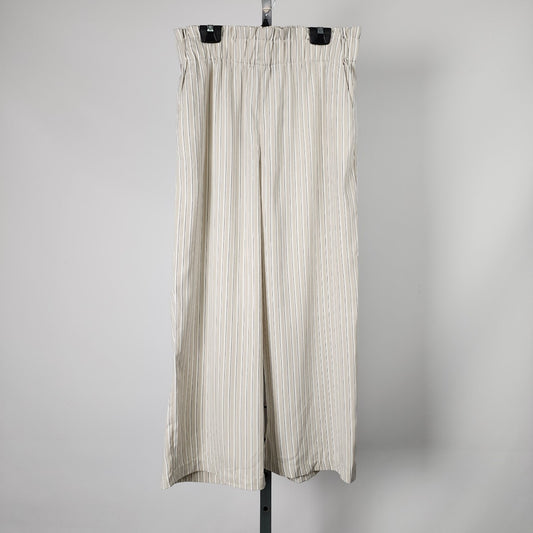 Dynamite Taupe Pin Stripe Paper Bag Waist Wide Leg Pants Size L