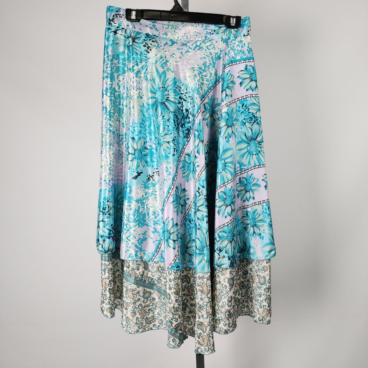 Blue & Purple Floral Silky Reversible Wrap Skirt Size S/M