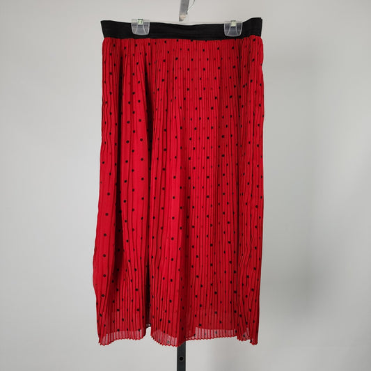 Yest Red Polka Dot Pleated Midi Skirt Size 12