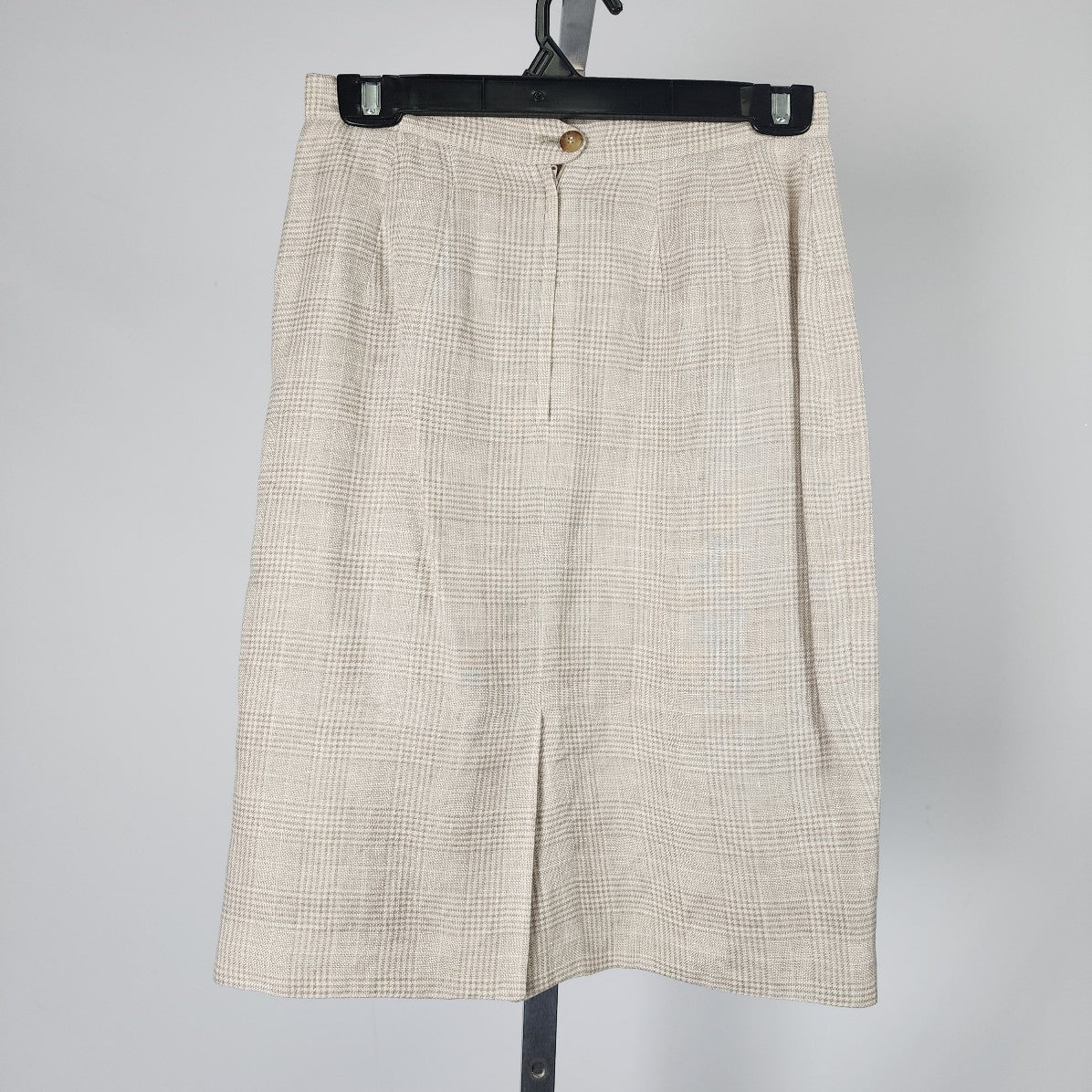 Vintage Tahari Cream Plaid Linen Knee Length Skirt Size 6