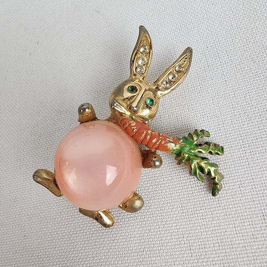 Vintage Jelly Belly Rabbit With Carrot Brooch