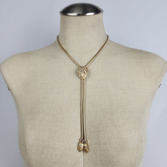 Coro Gold Tone Leaf Detail Lariat Necklace