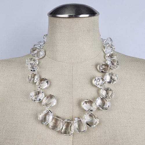 Cut Crystal Hand Knotted Sterling Silver Clasp Necklace