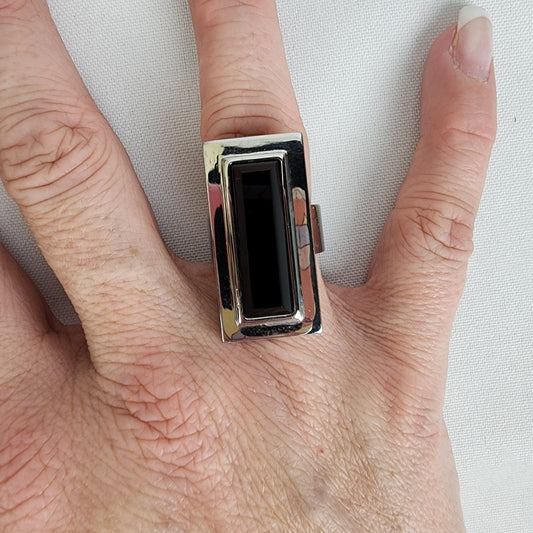 Tocara Stainless Steel Rectangular Black Onyx Ring - Size 8