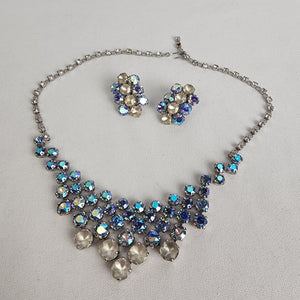 Vintage Crystal Necklace and Clip-On Earring Set - Sparkling Rhinestone Jewelry