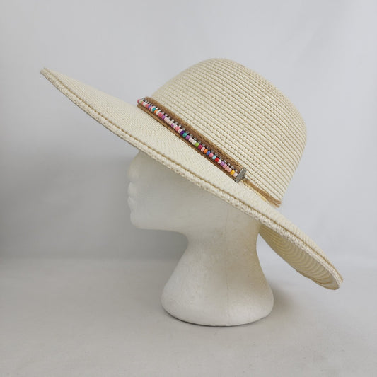 Royale Road Trading Co Cream Sun Hat - Beaded Band, Wide Brim