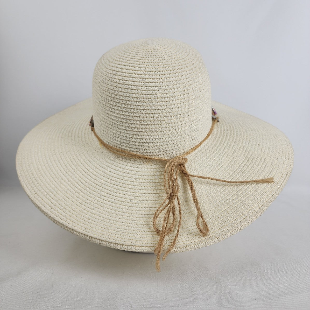 Royale Road Trading Co Cream Sun Hat - Beaded Band, Wide Brim