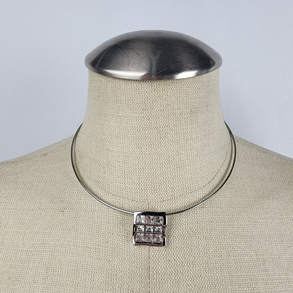 Butler Silver Tone Choker Necklace with Square Pendant