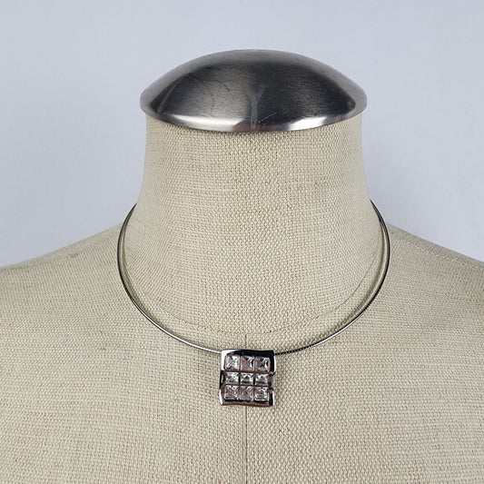 Butler Silver Tone Choker Necklace with Square Pendant