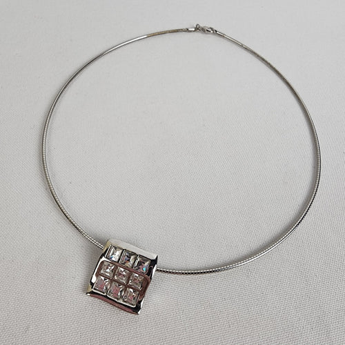 Butler Silver Tone Choker Necklace with Square Pendant