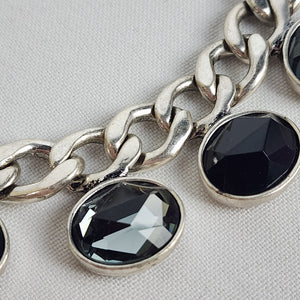 A&C Silver Tone Necklace with Black Faceted Stones - Statement Jewelry