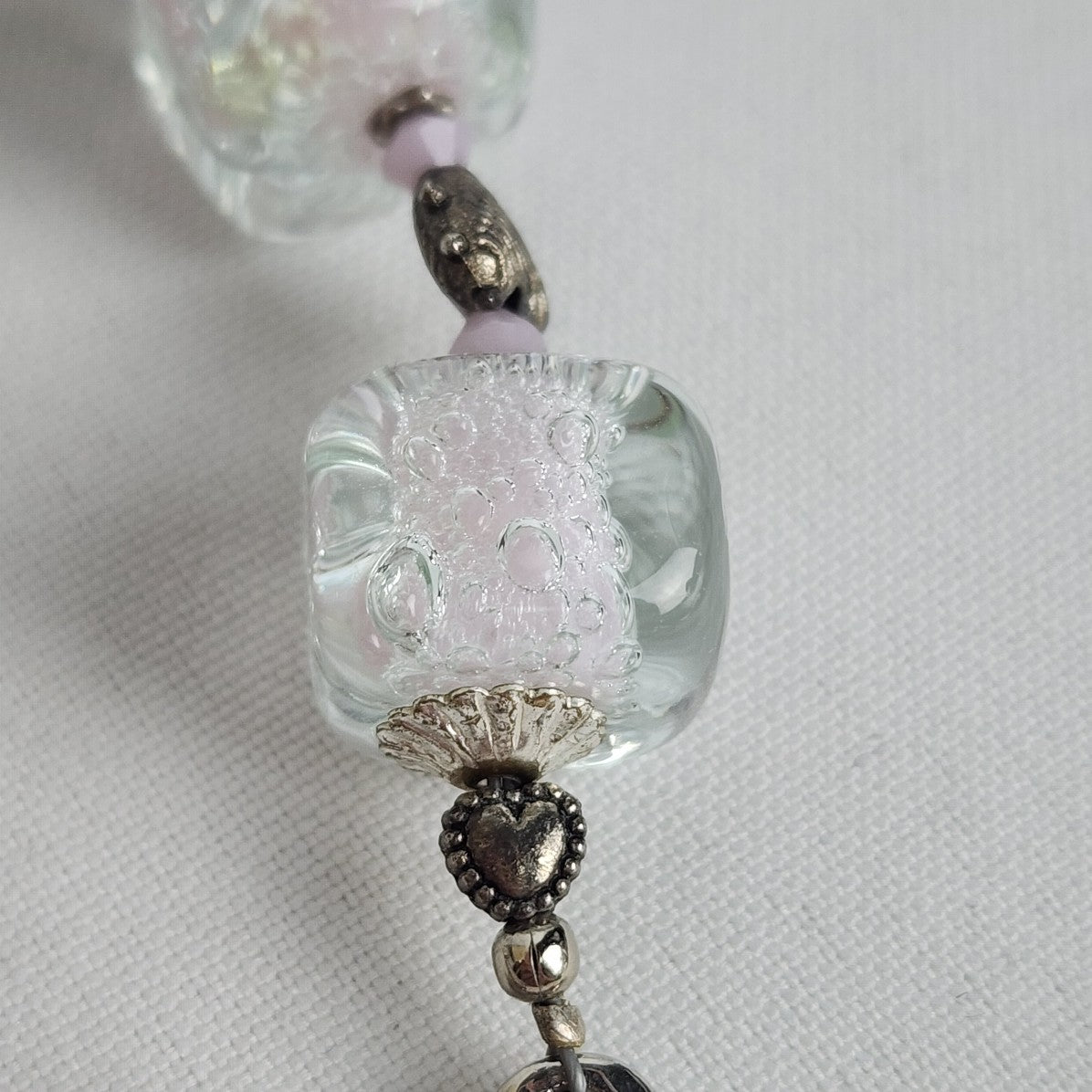 Handcrafted Glass Beaded Toggle Bracelet - Heart Charm