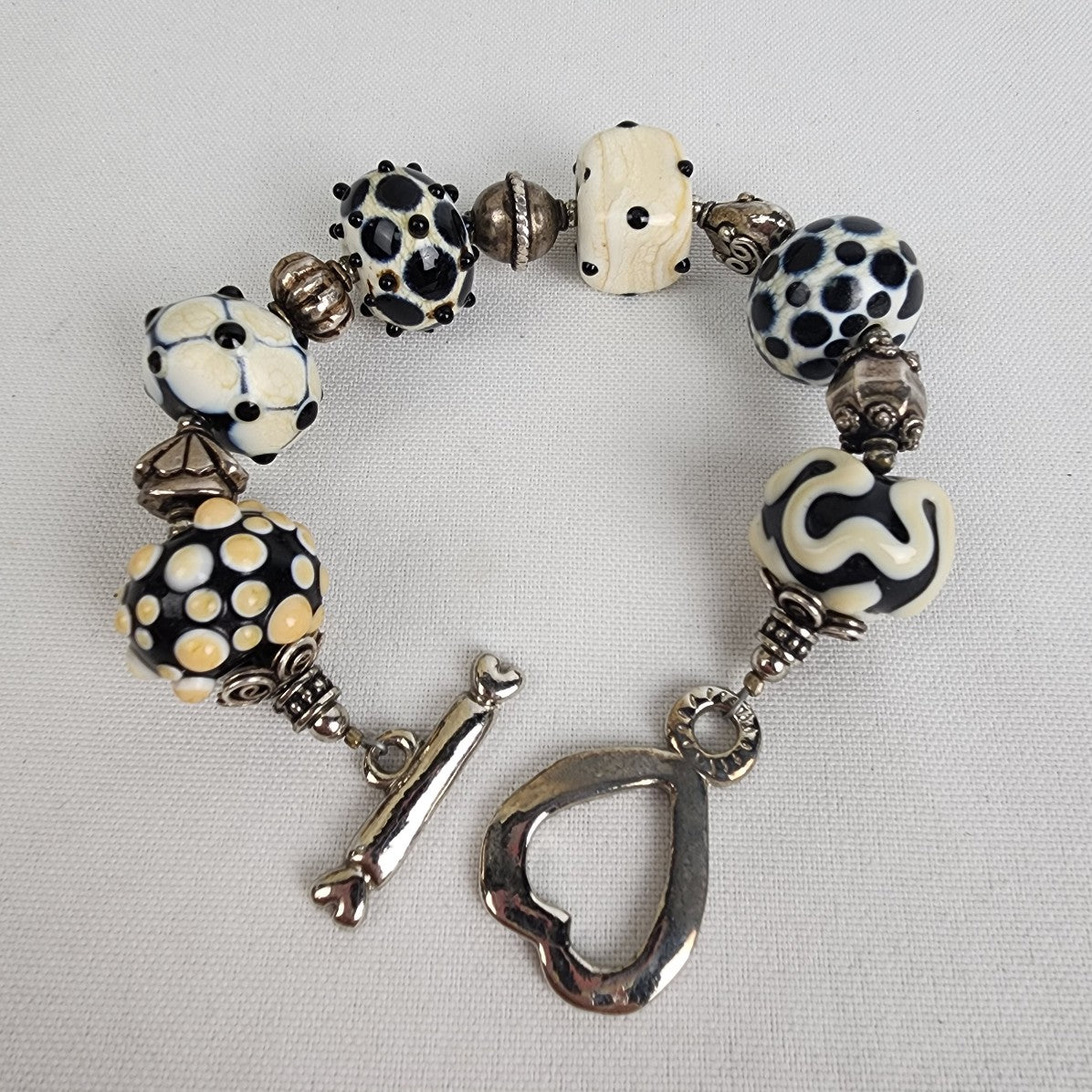 Glass Beaded Toggle Bracelet with Heart Charm