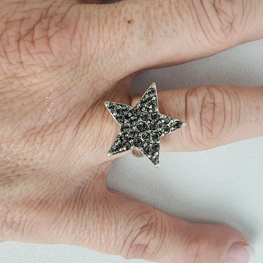 A&C Silver Tone Rhinestone Star Adjustable Ring