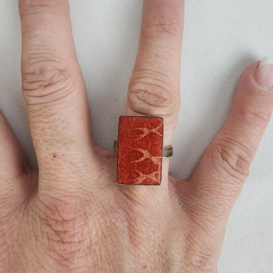 Vintage Sterling Silver Coral Stone Ring - Unique Adjustable Statement Piece