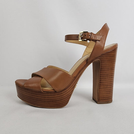 Michael Kors Brown Leather Platform Heeled Sandals Size 8.5