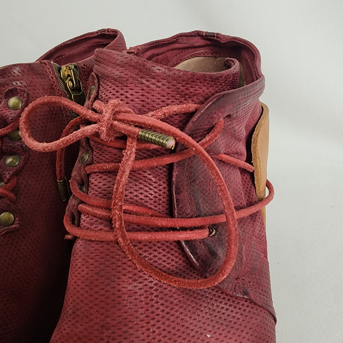 A.S.98 Women's Red Leather Open-Toe Wedge Sandals Size 9