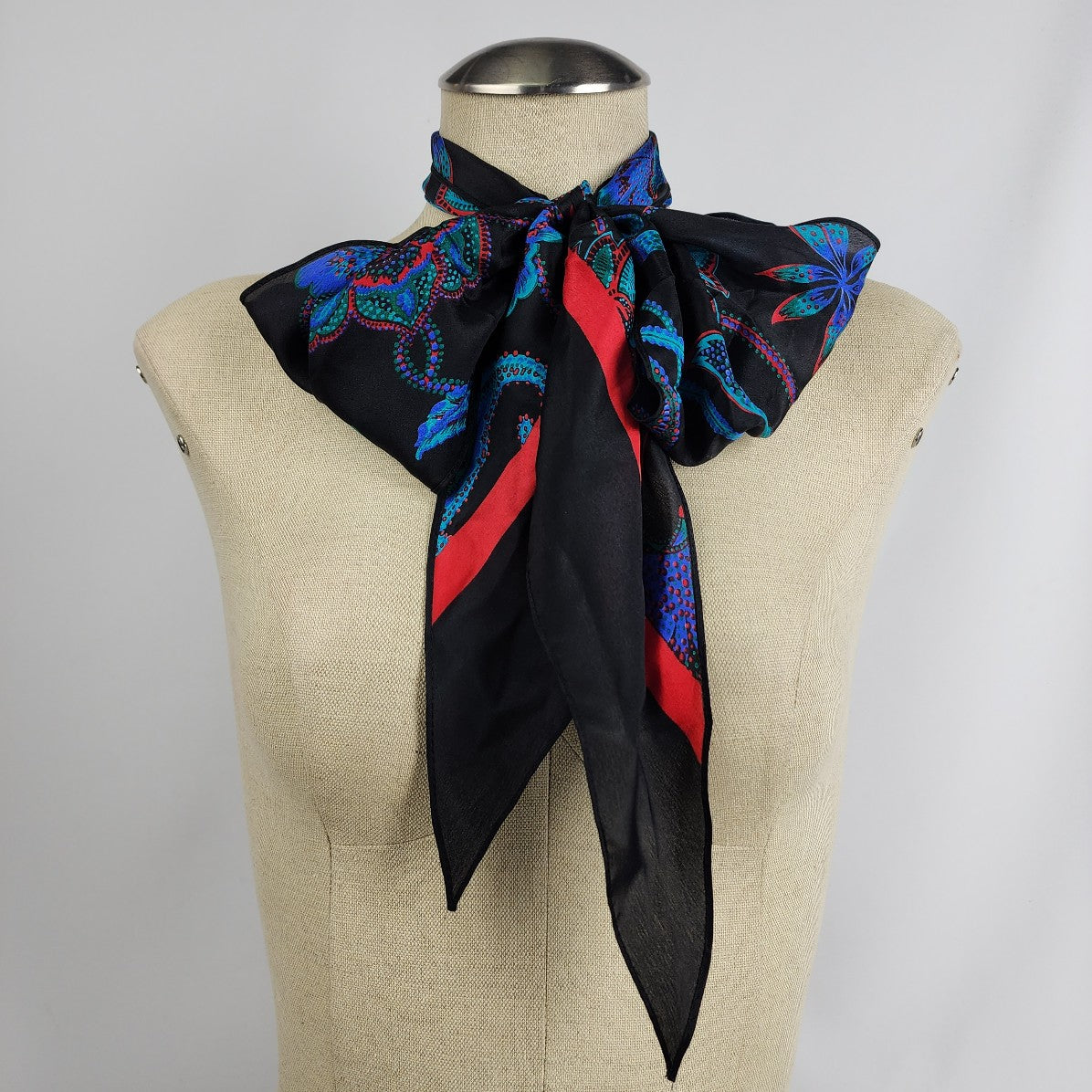 Vintage Black & Red Flower Print Scarf