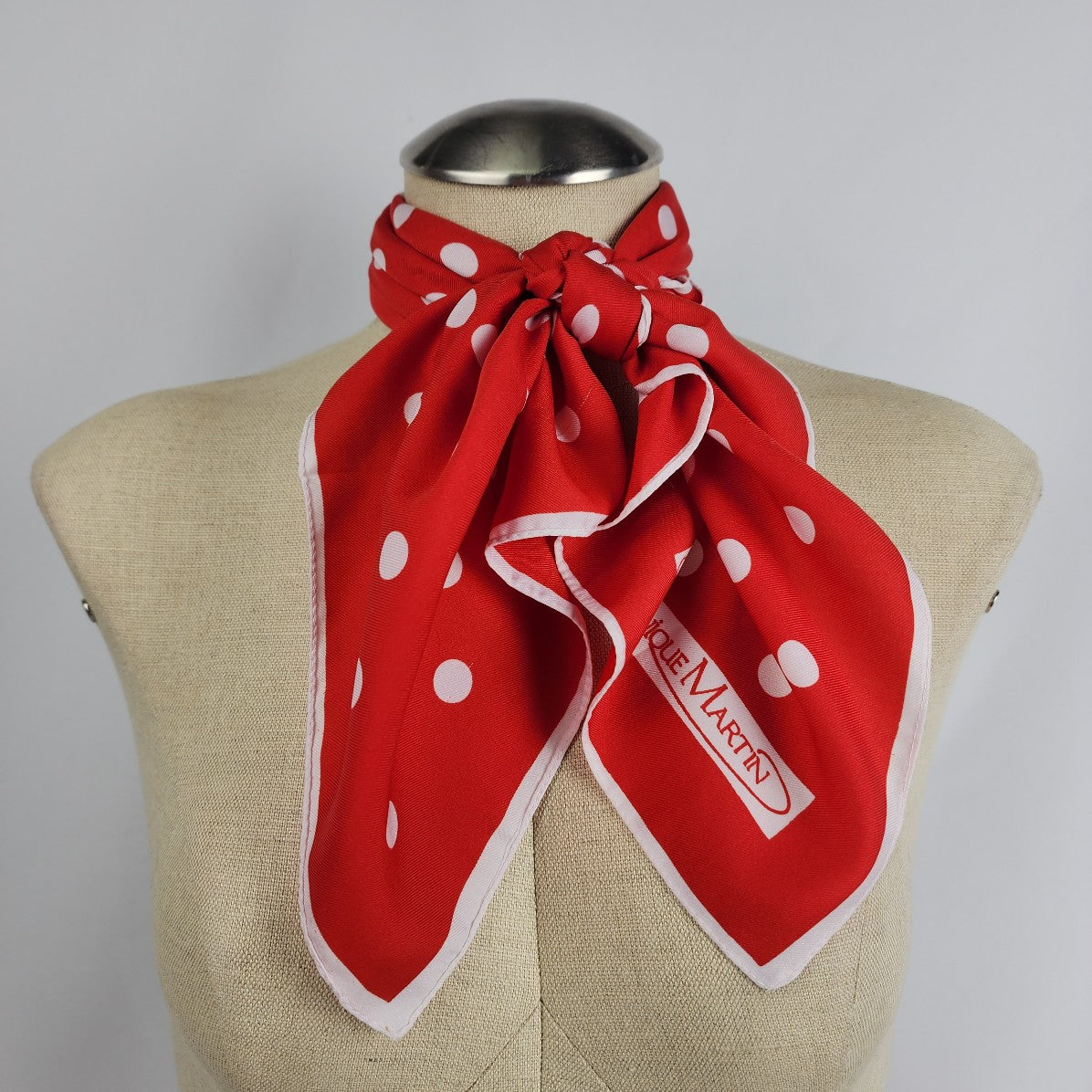 Monique Martin Vintage Red Polka Dot Square Scarf