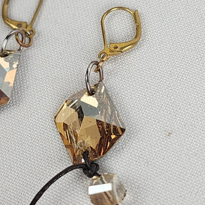 Vintage Crystal Dangle Earrings with Smoky Quartz and Golden Accents