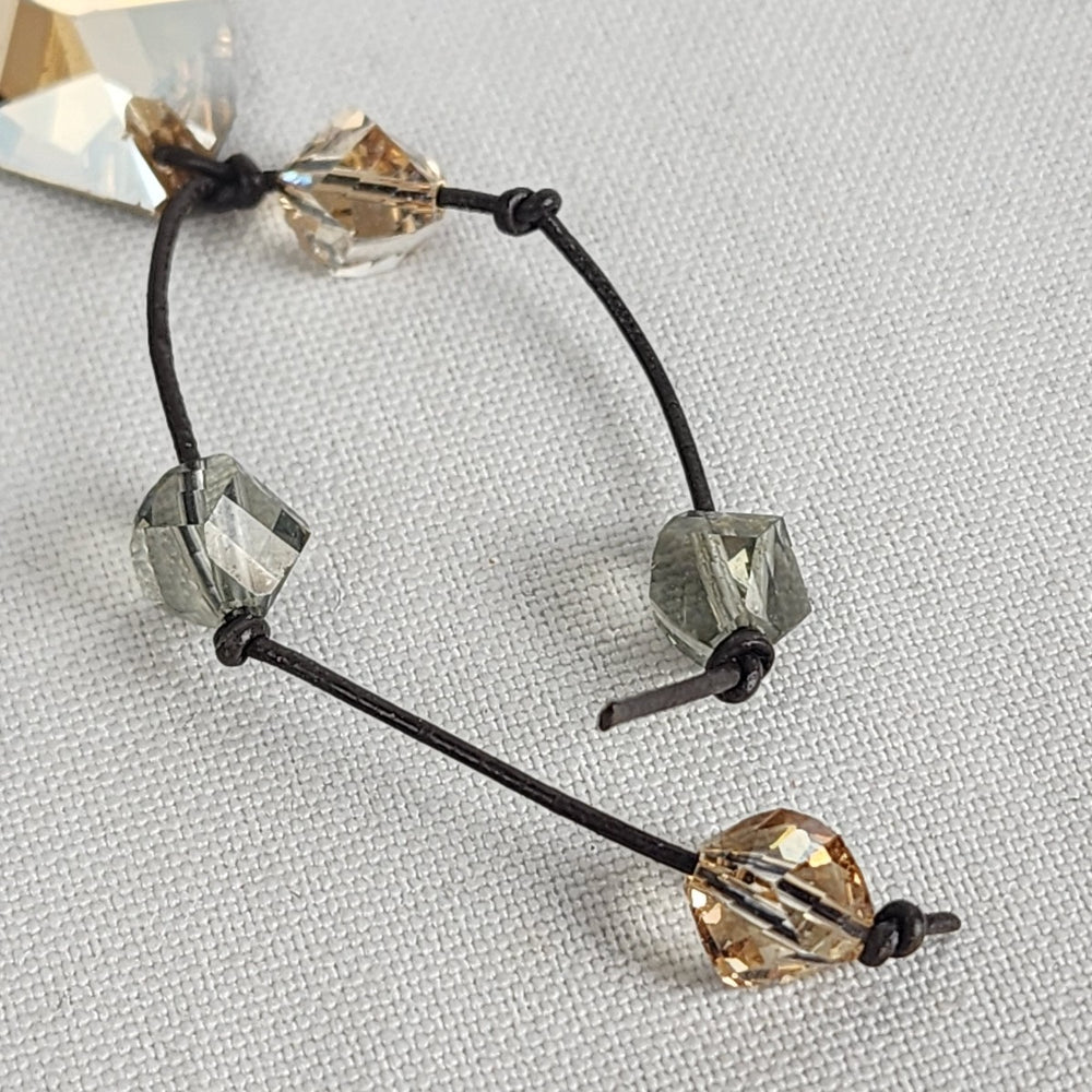 Vintage Crystal Dangle Earrings with Smoky Quartz and Golden Accents
