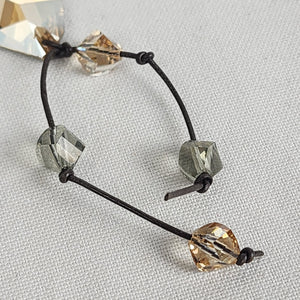 Vintage Crystal Dangle Earrings with Smoky Quartz and Golden Accents