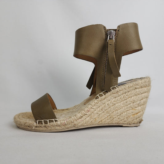 Dolce Vita Espadrille Wedges Olive Leather Sandals Size 7