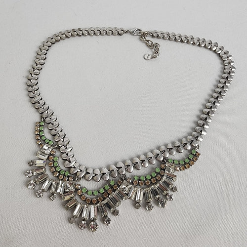 Stella & Dot Collier Belle Silver Tone Rhinestone Statement Necklace
