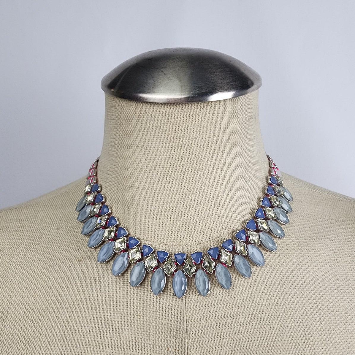 Stella & Dot Marina Blue Silver Tone Statement Necklace