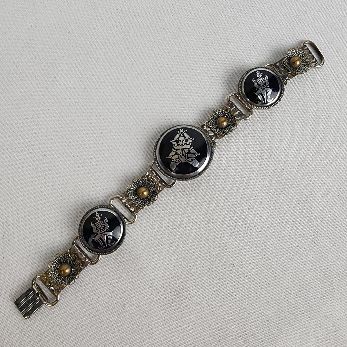 Vintage Peruvian Silver Tone Inlaid Bracelet