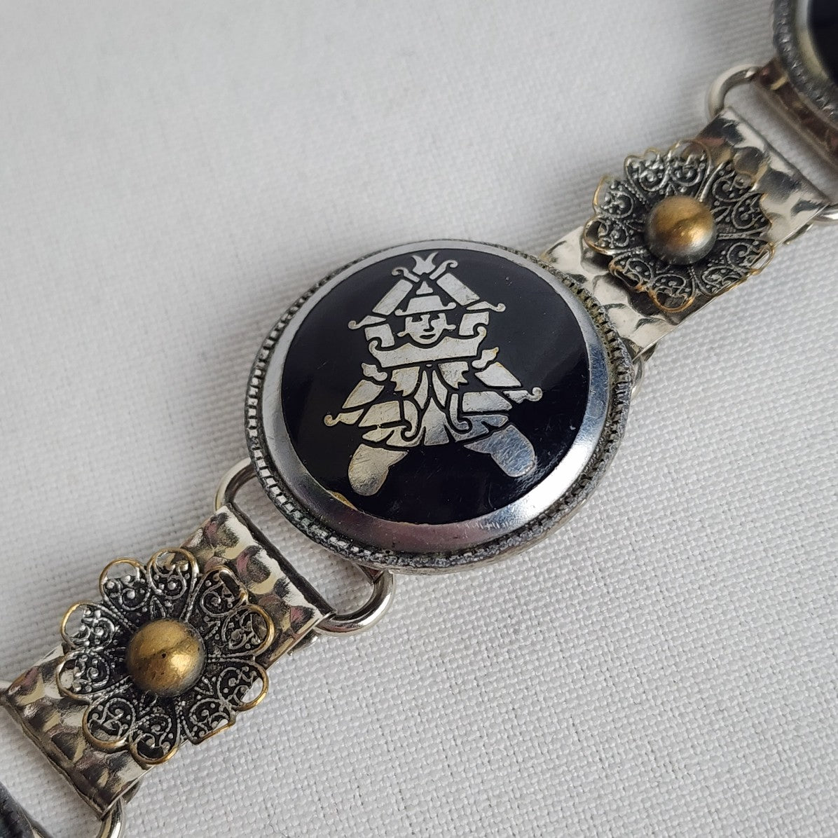 Vintage Peruvian Silver Tone Inlaid Bracelet