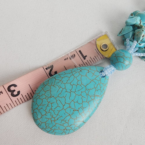 Turquoise and Pearl Statement Necklace with Large Teardrop Pendant