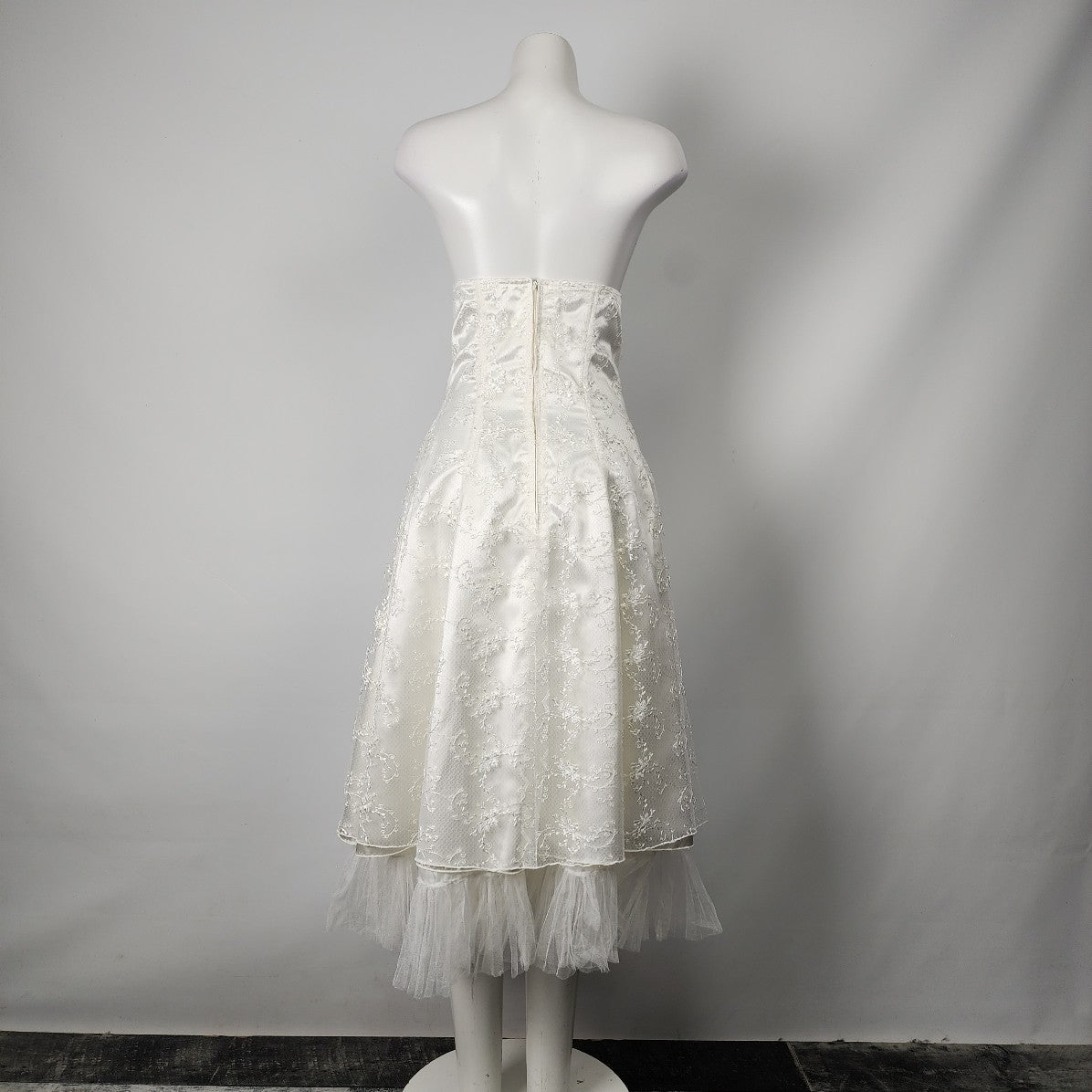 Vintage White Lace Tulle Bottom Midi Dress S