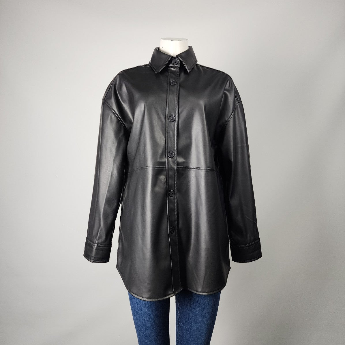 RD Style Black Vegan Leather Button Up Top Size S