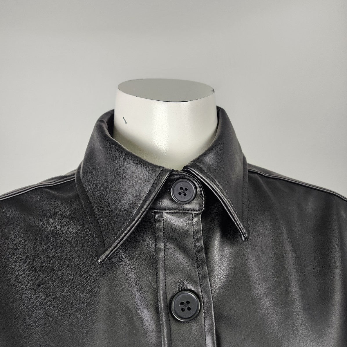 RD Style Black Vegan Leather Button Up Top Size S