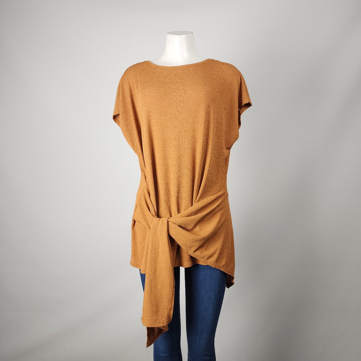 Zara Orange Knit cross Tie Blouse Top Size L