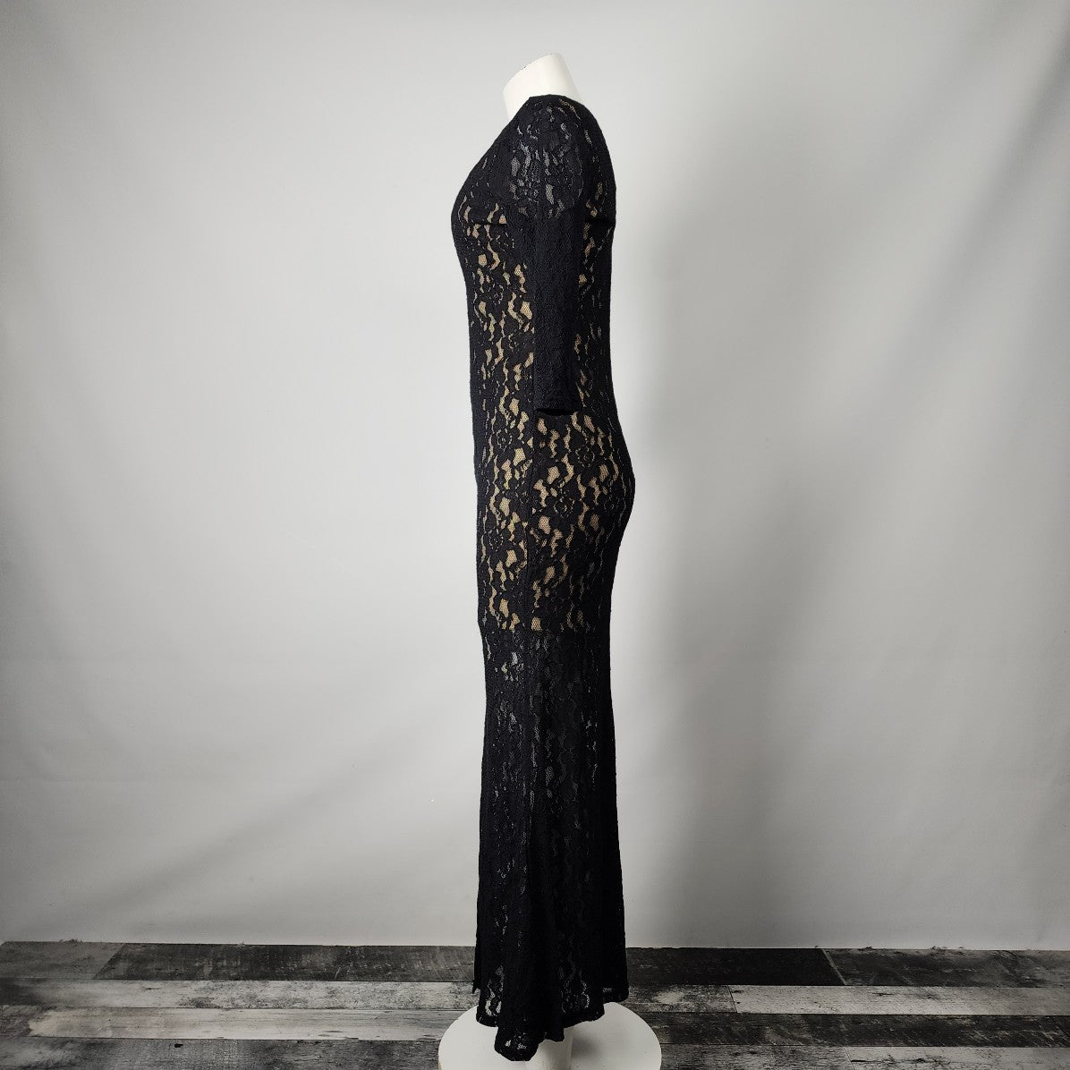 Venus Black Lace Plunging Neckline Maxi Event Dress Size 6