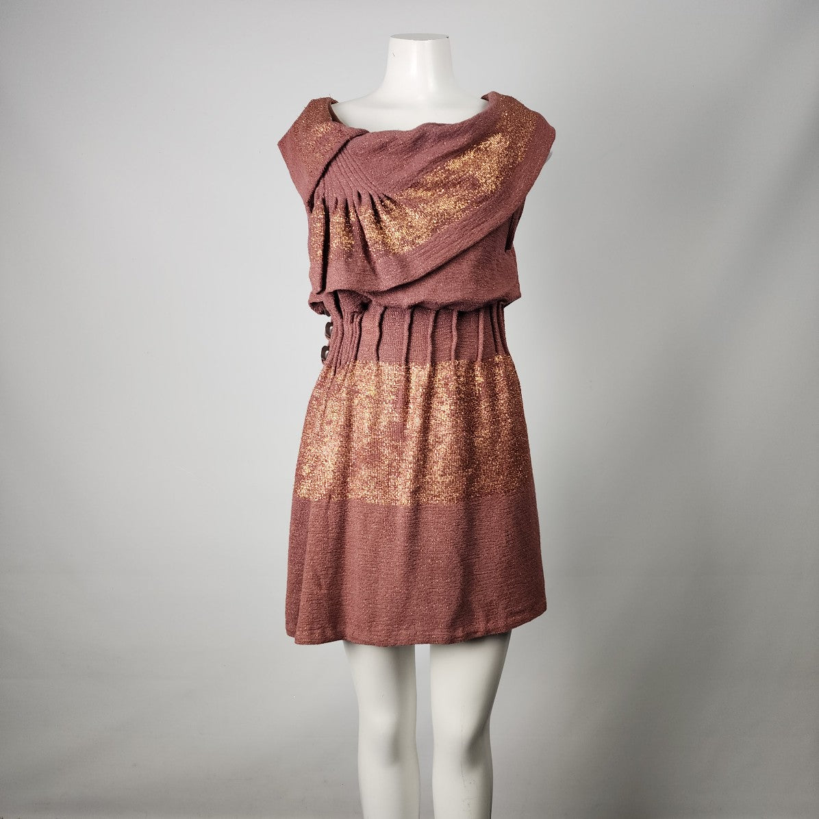 Once by Brenda Handmade Brown Metallic Dress Size S