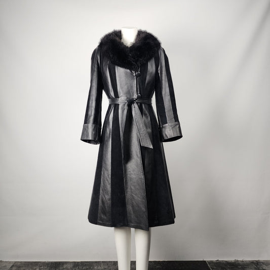 Vintage Rajac Leather's Black Sued & Leather Patchwork Fur Collar Jacket Size S