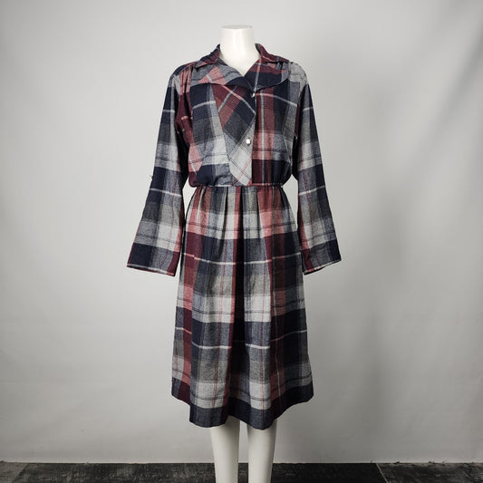 CJ Sophisticate Vintage Red & Grey Plaid Collared Midi Dress Size M