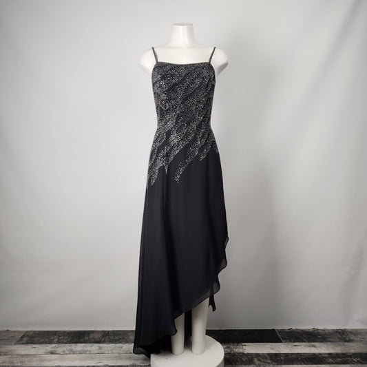 Vintage 90s Jora Collection Black Beaded Asymmetrical Event Dress Size S