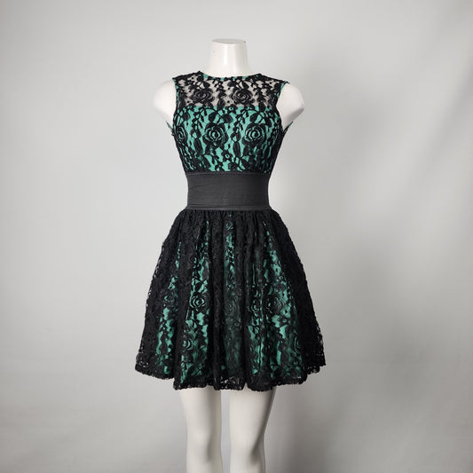 Astrologie California Mint & Black Lace Party Dress Size S