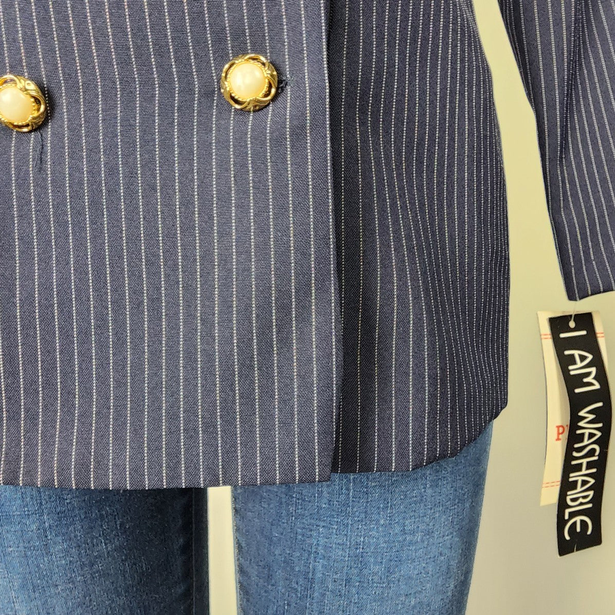 Vintage I.S.B. Navy Pin Stripped Button Up Blazer Size M